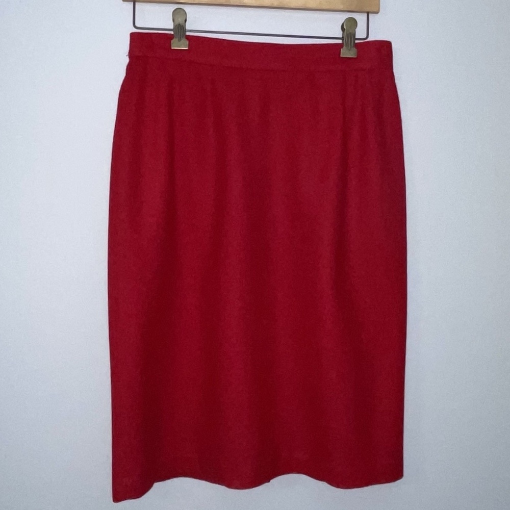 Sag Harbor Wool Skirt 12P Red Lined Side Waist Elastic Vintage 12 Petite